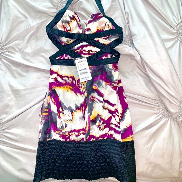 Bebe cut out Silk Halter Mini Dress - Picture 3 of 5